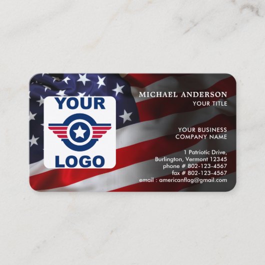 American Flag Custom Logo QR Code Patriotic Visitekaartje (Voorkant)