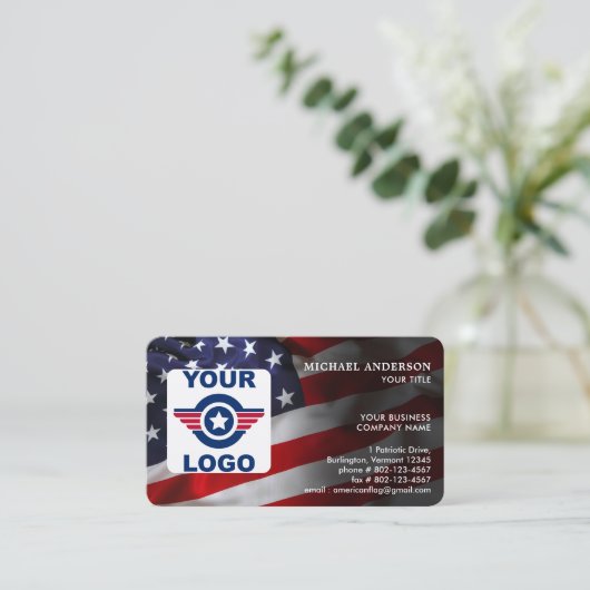 American Flag Custom Logo QR Code Patriotic Visitekaartje (Staand voorkant)