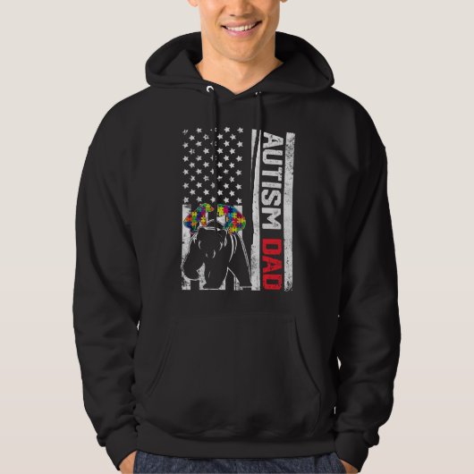 American Flag Dad Beer Autism Awareness Support Fa Hoodie (Voorkant)