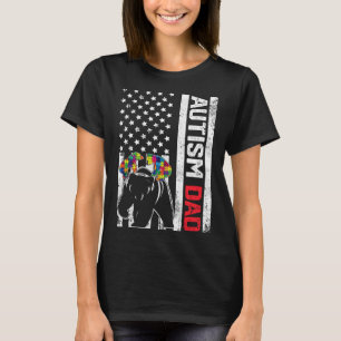 American Flag Dad Beer Autism Awareness Support Fa T-shirt
