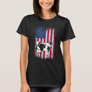 American Flag Dairy Koe Animal Vintage 4 juli T-shirt