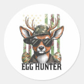 American Flag Deer en Camo Pet Egg Hunter Retro E Ronde Sticker (Voorkant)