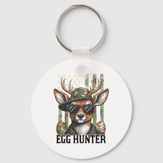 American Flag Deer en Camo Pet Egg Hunter Retro E Sleutelhanger (Voorkant)