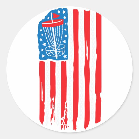 American Flag Disc Golf Bysket Chain 4th of July M Ronde Sticker (Voorkant)