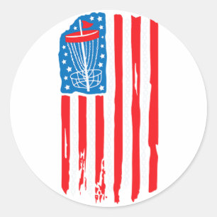 American Flag Disc Golf Bysket Chain 4th of July M Ronde Sticker