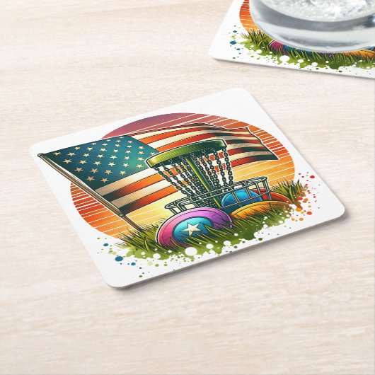 American Flag Disc Golf  Sun Kartonnen Onderzetters (Schuin)