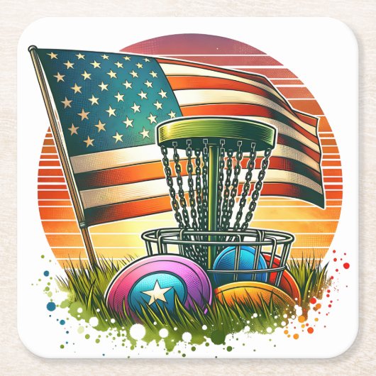 American Flag Disc Golf  Sun Kartonnen Onderzetters (Voorkant)