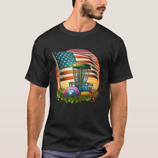 American Flag Disc Golf  Sun T-shirt (Voorkant)