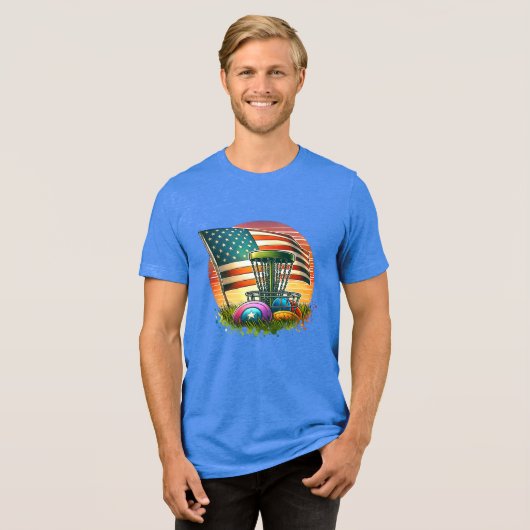 American Flag Disc Golf  Sun Tri-Blend Shirt (Voorkant volledig)