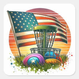 American Flag Disc Golf  Sun Vierkante Sticker
