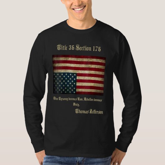 American Flag Distress Upside Down Thomas Jefferso T-shirt (Voorkant)