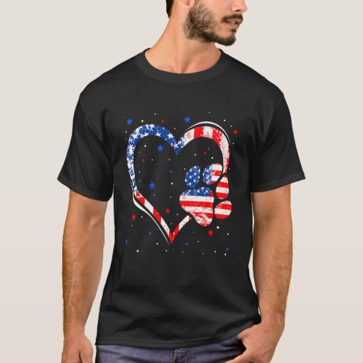 American Flag  Dog Cat Paw 4th Of July Independenc T-shirt (Voorkant)