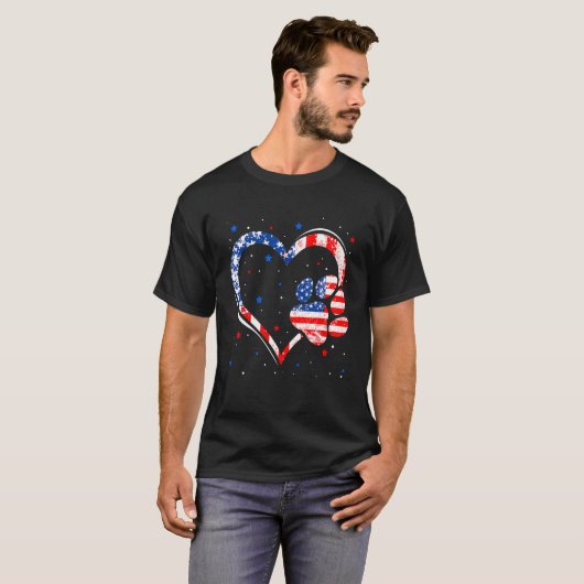American Flag  Dog Cat Paw 4th Of July Independenc T-shirt (Voorkant volledig)