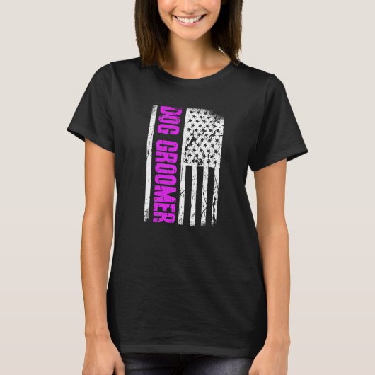 American Flag Dog Groomer Premium T-shirt (Voorkant)