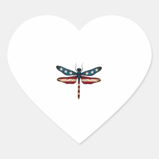 American Flag Dragonfly Patriotic 4th of July Red  Hart Sticker (Voorkant)