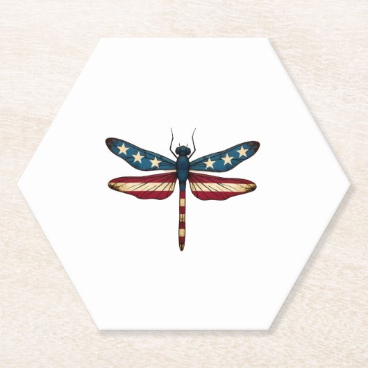 American Flag Dragonfly Patriotic 4th of July Red Kartonnen Onderzetters (Voorkant)