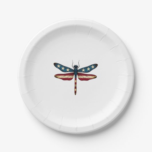 American Flag Dragonfly Patriotic 4th of July Red  Papieren Bordje (Voorkant)