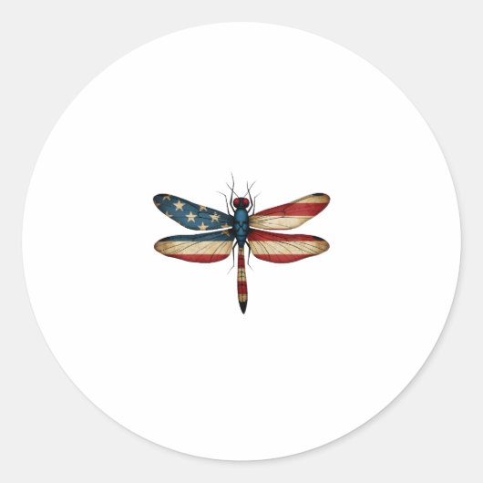 American Flag Dragonfly Patriotic 4th of July Red  Ronde Sticker (Voorkant)