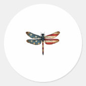 American Flag Dragonfly Patriotic 4th of July Red  Ronde Sticker (Voorkant)