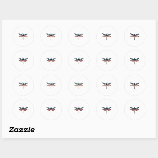 American Flag Dragonfly Patriotic 4th of July Red  Ronde Sticker (Vel)