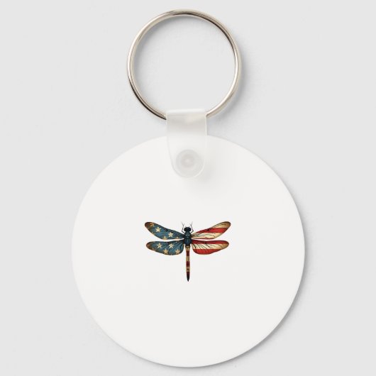American Flag Dragonfly Patriotic 4th of July Red  Sleutelhanger (Voorkant)