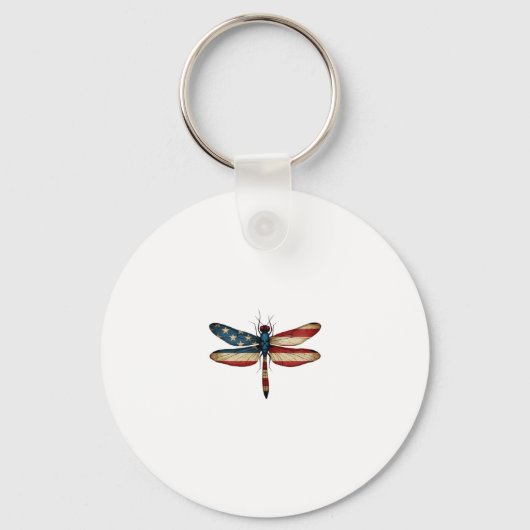 American Flag Dragonfly Patriotic 4th of July Red  Sleutelhanger (Voorkant)