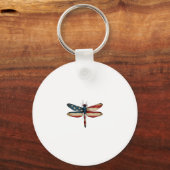 American Flag Dragonfly Patriotic 4th of July Red  Sleutelhanger (Voorkant)