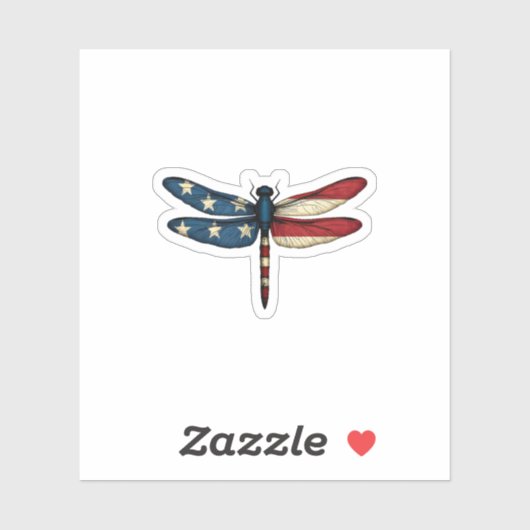 American Flag Dragonfly Patriotic 4th of July Red  Sticker (Vel)