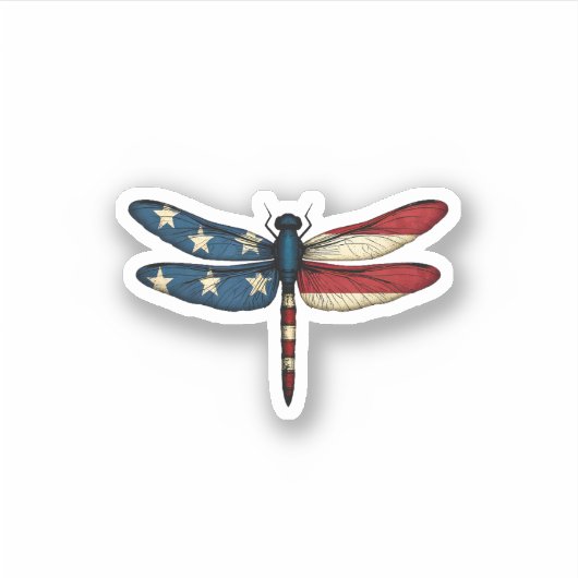 American Flag Dragonfly Patriotic 4th of July Red  Sticker (Voorkant)