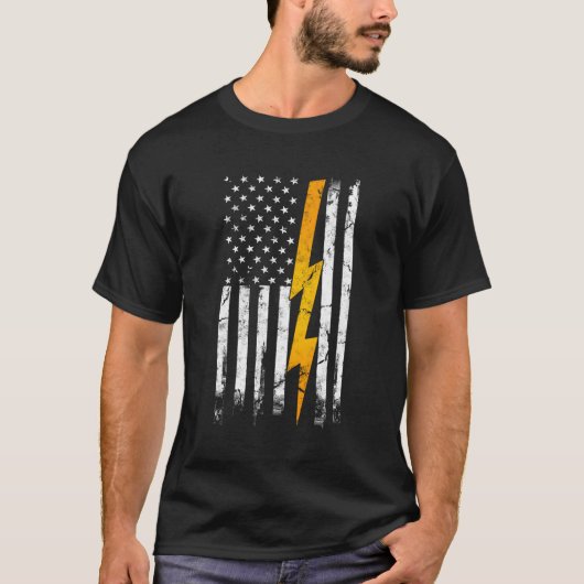 American Flag Electric Cable Engineering Electrici T-shirt (Voorkant)