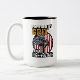 American Flag Electrician Gift Tweekleurige Koffiemok