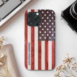American Flag Engraved on Bamboo Wood Case-Mate iPhone Case