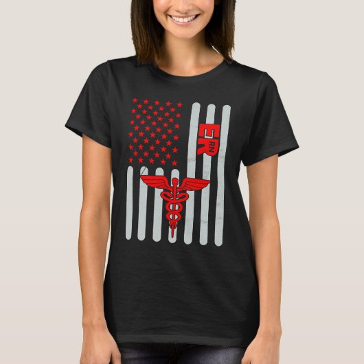 American Flag ER Nurse Emergency Nursing Assistant T-shirt (Voorkant)