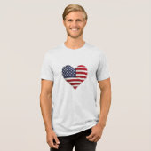 American Flag Fabric Heart Rustic Style Patriotism Tri-Blend Shirt (Voorkant volledig)