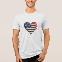 American Flag Fabric Heart Rustic Style Patriotism Tri-Blend Shirt