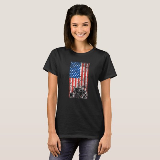 American Flag Farm Patriotic Farming Tractors Farm T-shirt (Voorkant volledig)