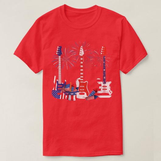 American Flag Fireworks Bass Guitar Funny 4th Of J T-shirt (Design voorkant)