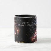 American Flag Fireworks & Statue of Liberty Design Mok (Midden)