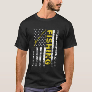 American Flag Fishing Rod Usa Patriotic T-shirt