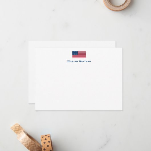 American Flag Flat Note Card Notitiekaartje (Voorkant / Achterkant in situ)