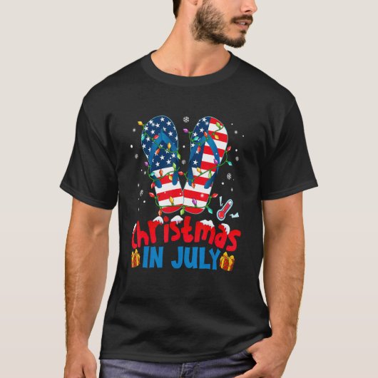 American Flag Flip Flops Xmas Lights Christmas In T-shirt (Voorkant)