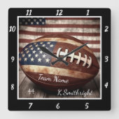 American Flag Football Vierkante Klok (Voorkant)