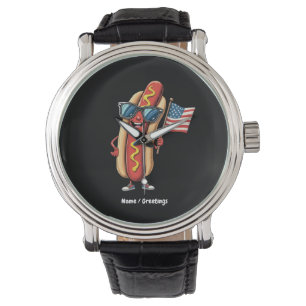 American Flag Funny Hotdog Zonnebril 4 juli Horloge