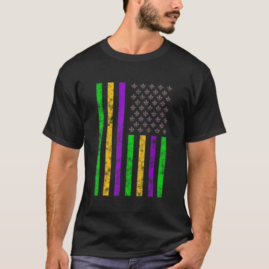 American Flag Funny Mardi Gras Retro Mardi Gras Fl T-shirt (Voorkant)