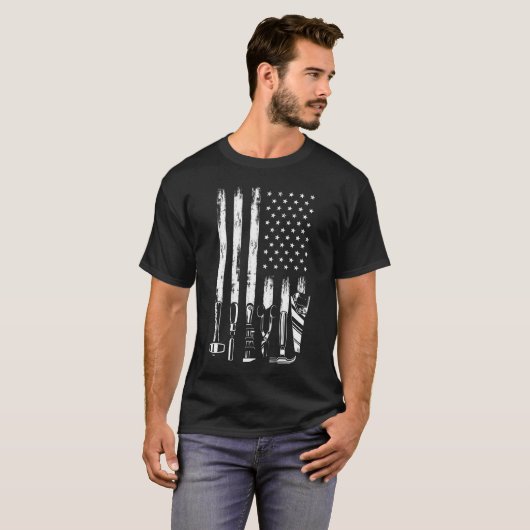 American Flag Garage Tools Proud Carpenter USA T-shirt (Voorkant volledig)