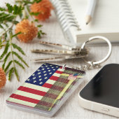 American Flag - Geel lint Ronde Boom Sleutelhanger (Voorkant Rechts)