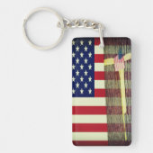 American Flag - Geel lint Ronde Boom Sleutelhanger (Voorkant)