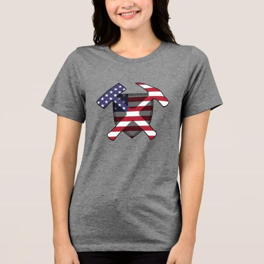 American Flag Geology Rock Hammer Logo Tri-Blend Shirt (Voorkant)