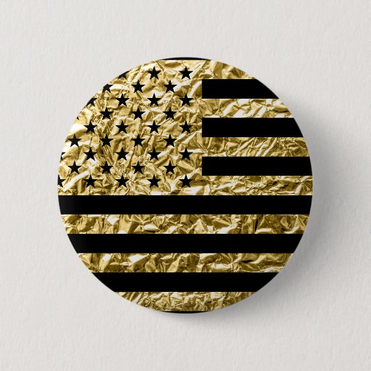 American Flag Gold Foil Effect Black Ronde Button 5,7 Cm (Voorkant)