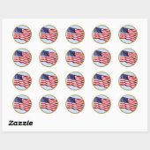 American Flag Gold Trim Round Sticker – Patriotic (Vel)